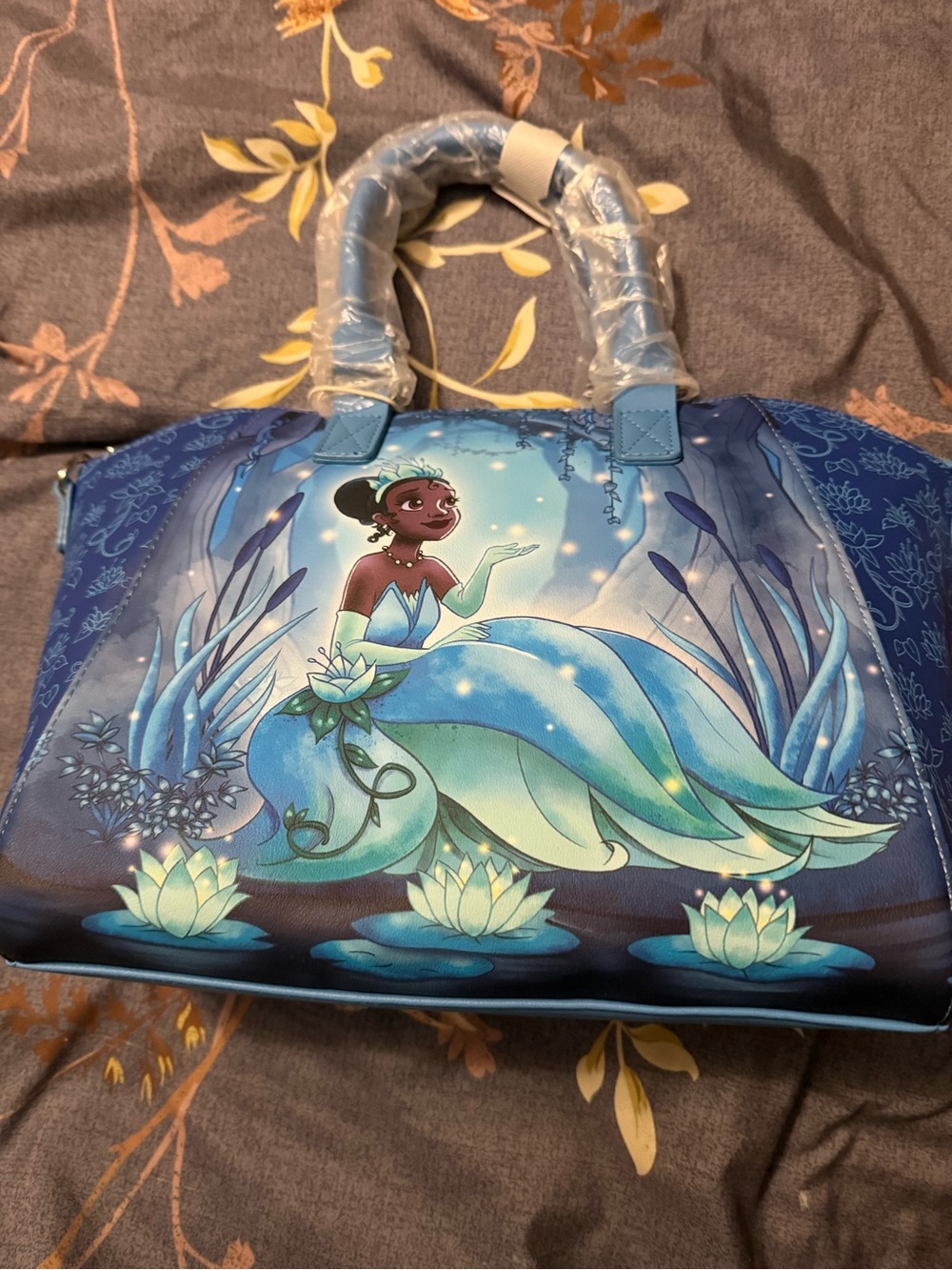 Loungefly Blue Princess Print Satchel with Aqua Accents